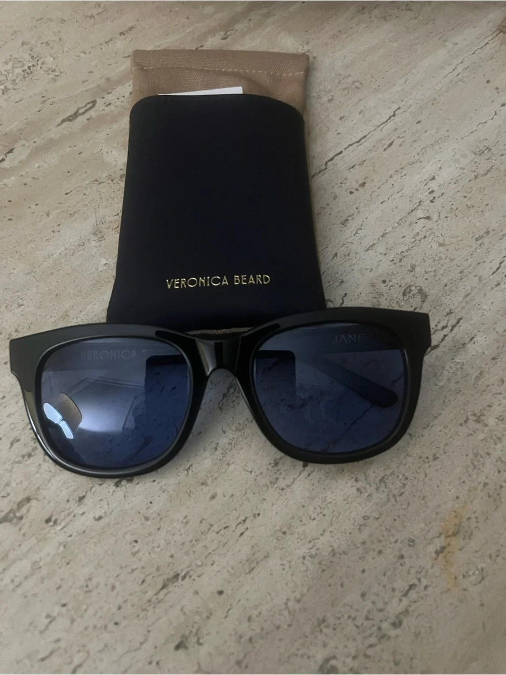 Veronica Beard Black Frame Sunglasses with Blue Lenses